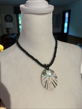 Abalone Shell Pendant with Shiva Eye Necklace on Black Bead Braid